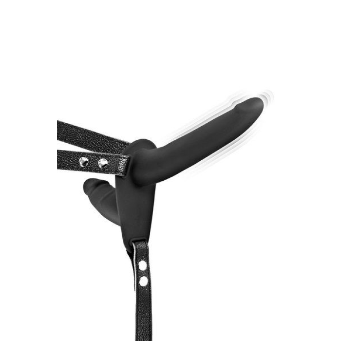 Подвійний страпон з вібрацією Fetish Tentation Vibrating Strap-On with Double Dildo Black