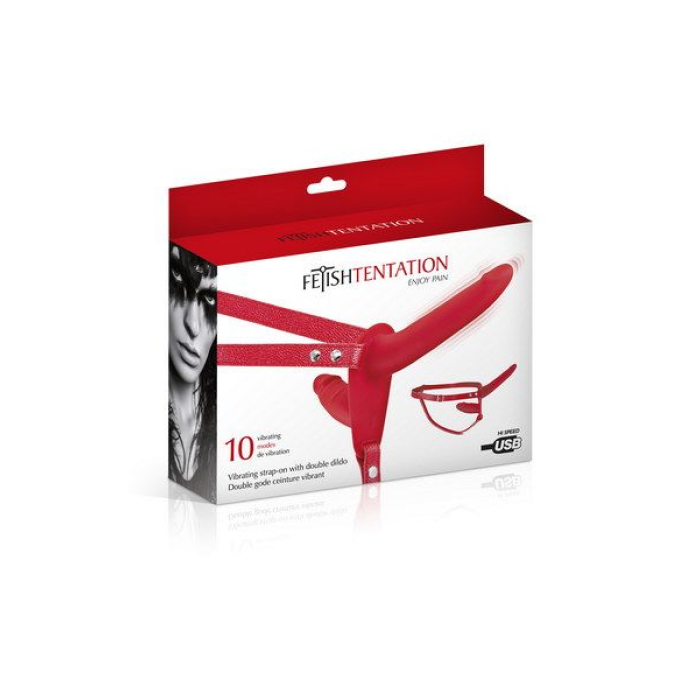 Подвійний страпон з вібрацією Fetish Tentation Vibrating Strap-On with Double Dildo Red