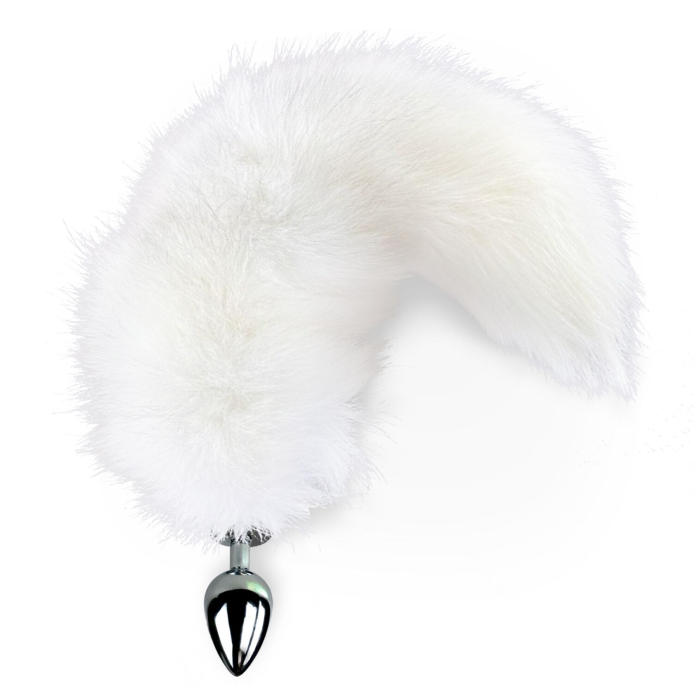 Металева анальна пробка з хвостом із натурального хутра Art of Sex size M White fox