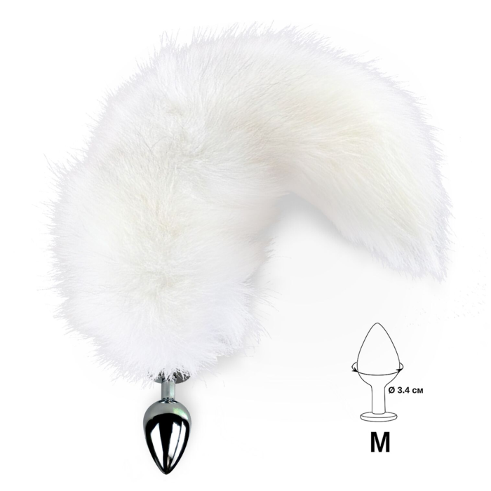 Металева анальна пробка з хвостом із натурального хутра Art of Sex size M White fox