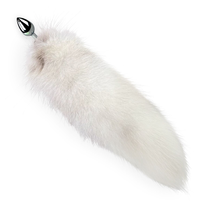 Металева анальна пробка з хвостом із натурального хутра Art of Sex size M White fox