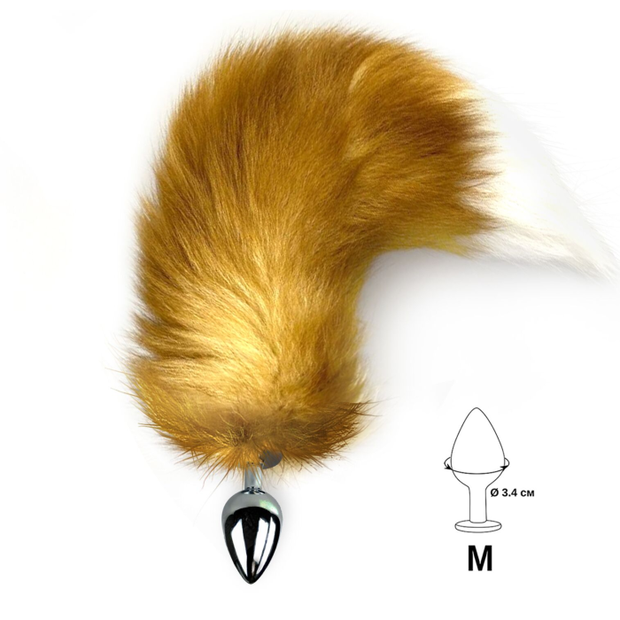 Металева анальна пробка з хвостом із натурального хутра Art of Sex size M Red fox