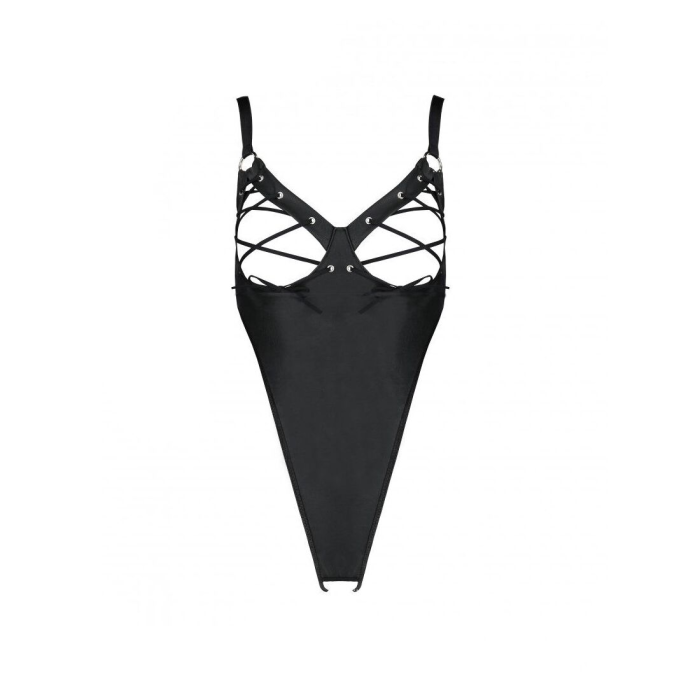 Боді з екошкіри Passion CELIN BODY L/XL, black, з доступом, відкритий